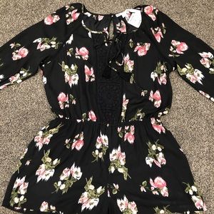 Black Romper w/Flower Print